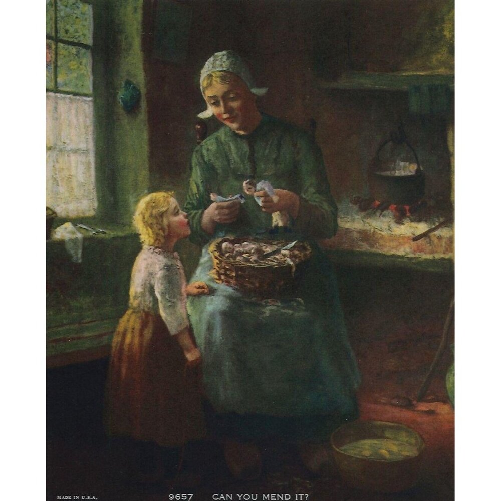 Vintage Calendar Print "Can You Mend It?" 5.5x6.75